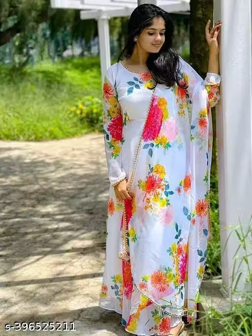 FORAM HEAVY GEORJET DIGITAL PRINT STYLIST KURTI WITH DUPATTA
