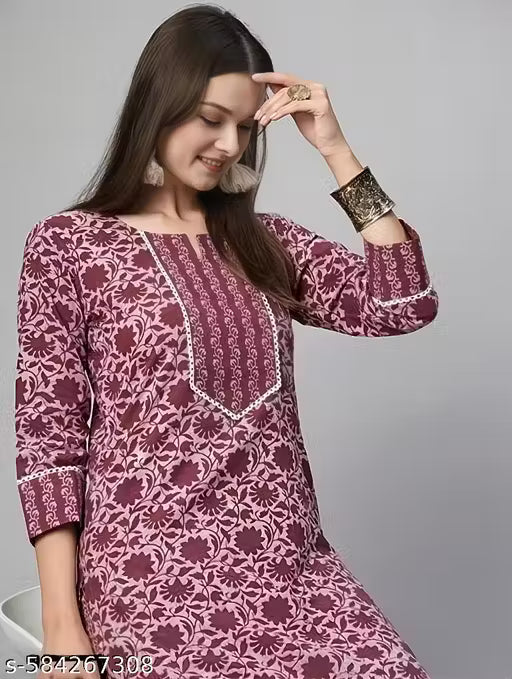 Elegant Maroon Floral Print Kurta Set for Women