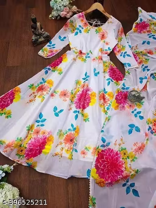 FORAM HEAVY GEORJET DIGITAL PRINT STYLIST KURTI WITH DUPATTA