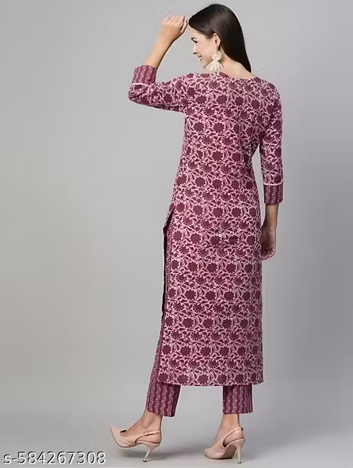 Elegant Maroon Floral Print Kurta Set for Women