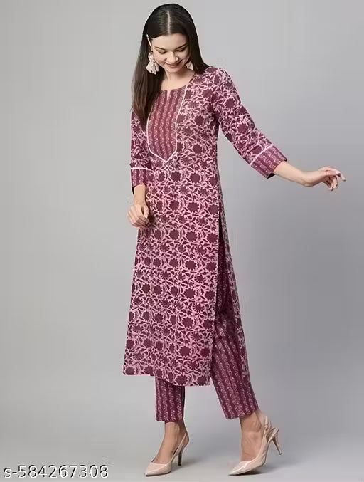 Elegant Maroon Floral Print Kurta Set for Women